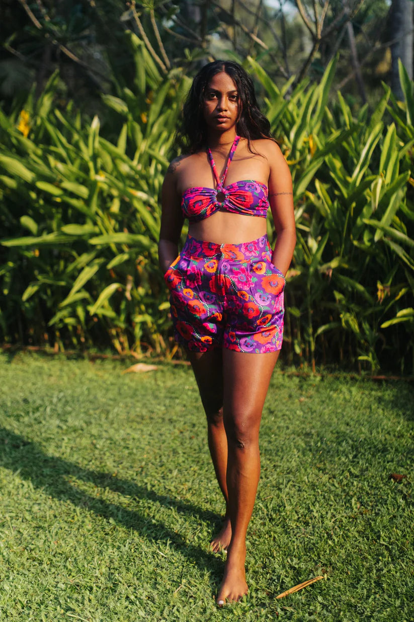 Oriental Poppy High Waist Shorts